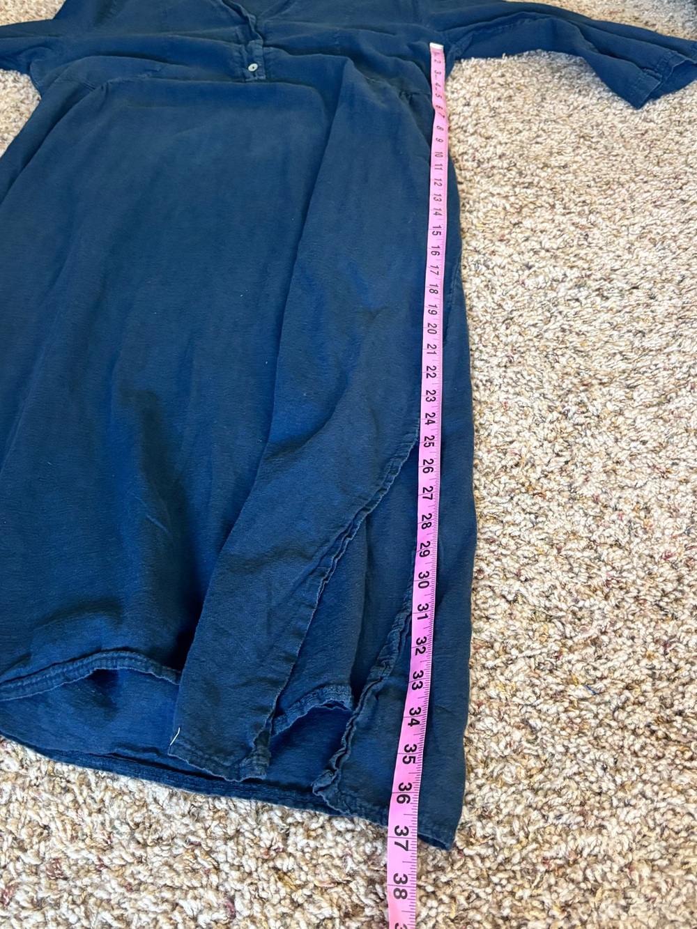 Linen Navy Blue V-Neck Midi Dress - Picture 7 of 7
